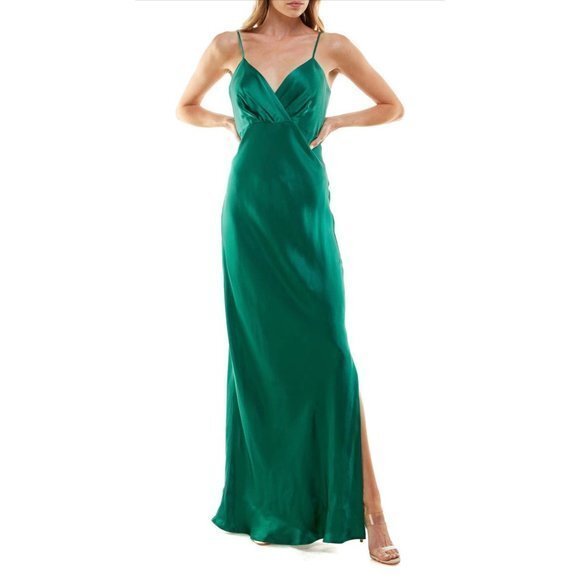 Socialite Dresses & Skirts - NWOT SOCIALITE satin Empire waist maxi green dress size S